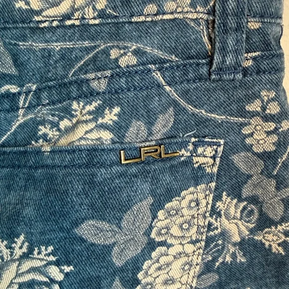 LRL Lauren Jeans Co. Blue Cream Floral Denim Jeans 5 Pocket Size 4P - Picture 3 of 5